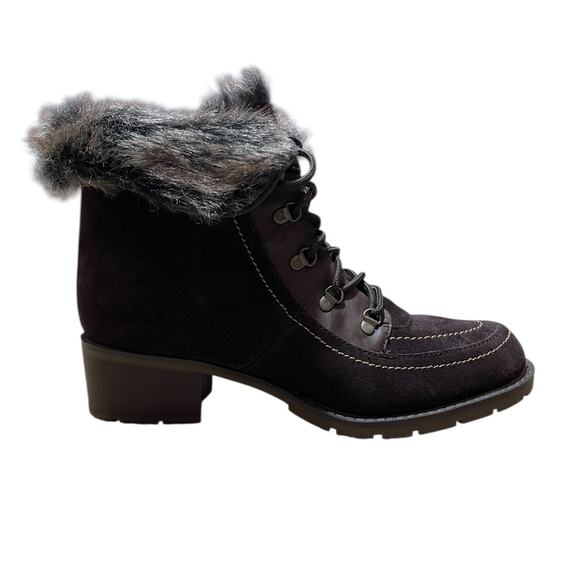 Sporto Shoes - Sporto Size 8 NEW HOLLY Womens Ankle Boots Leather Faux Fur Brown Lace Up Heeled